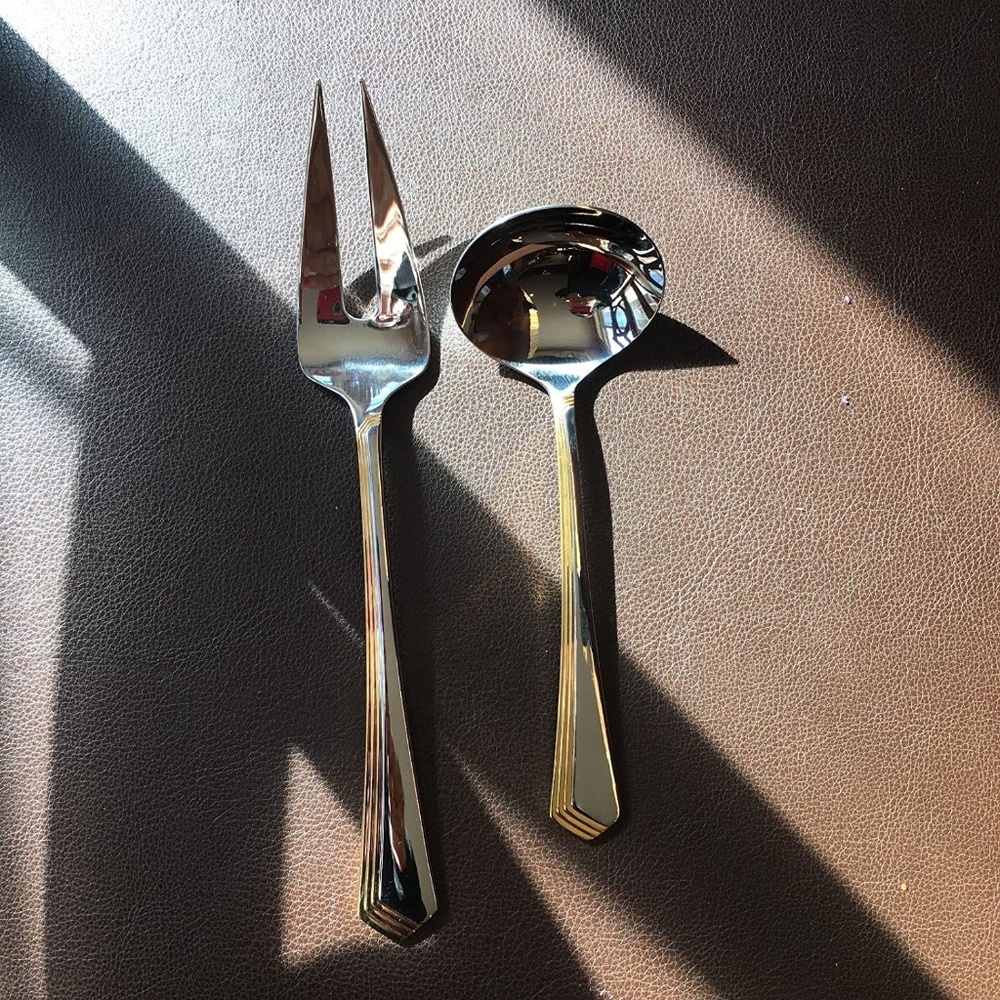 New Yamazaki Ramona Gold Accent Serving Fork Ladle